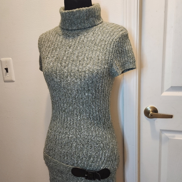 J.J. Always Turtle Neck Short Sleeve Bodycon Gray XSmall Mini Sweater Dress - Picture 3 of 7